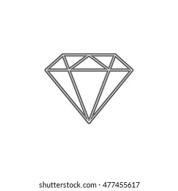 Diamond icon. Vector Illustration. Shiny crystal sign. Brilliant stone. Black stroke isolated on white background. Fashion modern design. Flat element. Symbol gift, jewel, gem or royal, rich.