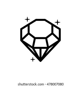 Diamond icon. Vector Illustration. Shiny crystal sign. Brilliant stone. Black stroke isolated on white background. Fashion modern design. Flat element. Symbol gift, jewel, gem or royal, rich.
