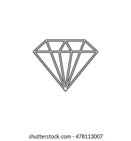 Diamond icon. Vector Illustration. Shiny crystal sign. Brilliant stone. Black stroke isolated on white background. Fashion modern design. Flat element. Symbol gift, jewel, gem or royal, rich.