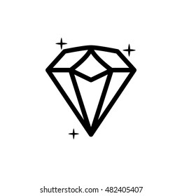 Diamond icon. Vector Illustration. Shiny crystal sign. Brilliant stone. Black stroke isolated on white background. Fashion modern design. Flat element. Symbol gift, jewel, gem or royal, rich.