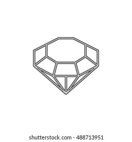 Diamond icon. Vector Illustration. Shiny crystal sign. Brilliant stone. Black stroke isolated on white background. Fashion modern design. Flat element. Symbol gift, jewel, gem or royal, rich.