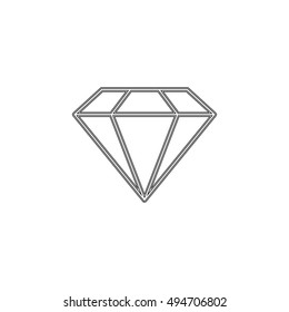Diamond icon. Vector Illustration. Shiny crystal sign. Brilliant stone. Black stroke isolated on white background. Fashion modern design. Flat element. Symbol gift, jewel, gem or royal, rich.