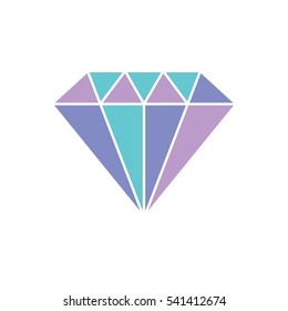 Diamond icon. Vector Illustration. Shiny crystal sign. Brilliant stone. Colorful crystal isolated on white background. Fashion modern design. Flat element. Symbol gift, jewel, gem or royal, rich.