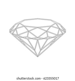 Diamond icon. Vector Illustration. Shiny crystal sign. Brilliant stone. Black stroke isolated on white background. Fashion modern design. Flat element. Symbol gift, jewel, gem or royal, rich.