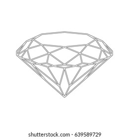 Diamond icon. Vector Illustration. Shiny crystal sign. Brilliant stone. Black stroke isolated on white background. Fashion modern design. Flat element. Symbol gift, jewel, gem or royal, rich.