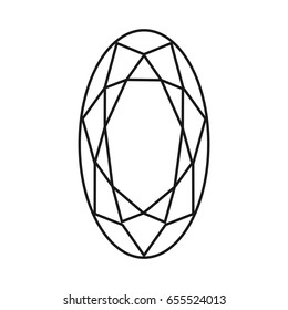 Diamond icon. Vector Illustration. Shiny crystal sign. Brilliant stone. Black stroke isolated on white background. Fashion modern design. Flat element. Symbol gift, jewel, gem or royal, rich.
