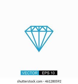 Diamond icon vector. Isolated blue icon on white background.