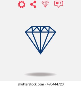 Diamond icon vector icon on grey background.