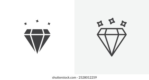 Diamond icon vector icon set in black and white color.