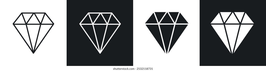 Diamond icon vector icon set black filled and outlined style.