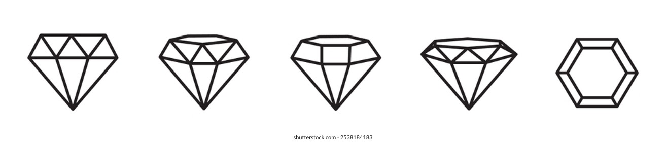 Diamond icon vector set for computer, web and mobile app. Collection of gem stones for business logos, emblems and jewelry store.