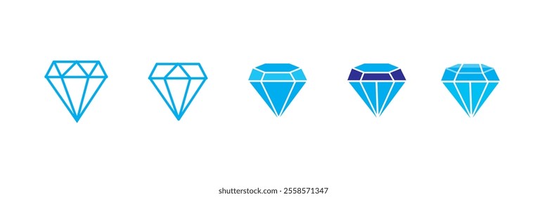 Diamond icon vector for web and mobile app. diamond gems sign and symbol. Set of different brilliant icon. Diamond icon set Isolated on white background. Diamonds gems, luxury gemstones crystals