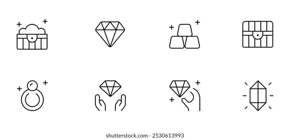 Icono del diamante, colección del icono de la riqueza. Diferentes Formas de diamantes. Conjunto de iconos de diamante en estilo plano. Iconos de gemas. Conjunto de iconos de piedras preciosas. gráfico de Vector