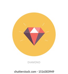 Diamond icon with white background. Yellow theme concept