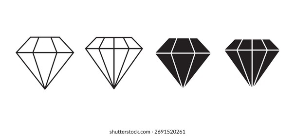 Ícones de diamante para designs de interface do usuário do aplicativo em fundo branco.