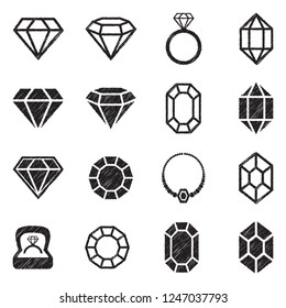 Diamond Icons. Black Scribble Design. Vector Illustration.