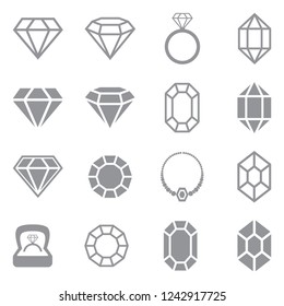 Diamond Icons. Gray Flat Design. Vector Illustration. 