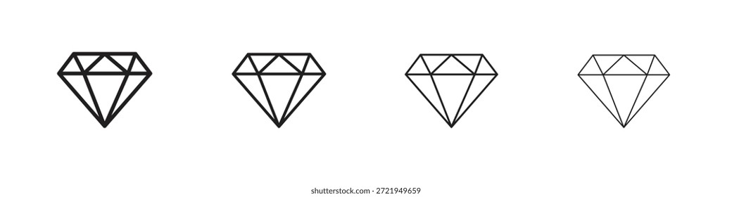 Iconos de diamante delinean el diseño de Vector negro. Línea con trazo editable.