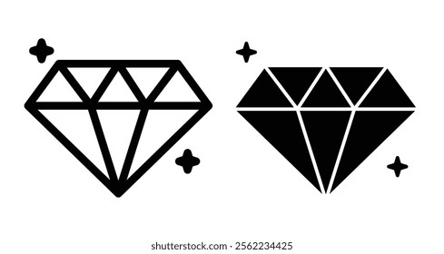Diamond Icons pack in outlined and flat versions