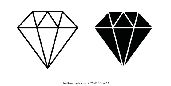 Diamond icons pack vectors in black flat and strokes