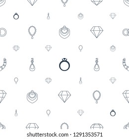 diamond icons pattern seamless white background. Included editable line ring in box, ring, gem, necklace, earring, Diamond, engagement rings icons. diamond icons for web and mobile.