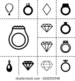 Diamond icons. set of 13 editable filled and outline diamond icons such as earring, diamond, ring, gem, diamonds
