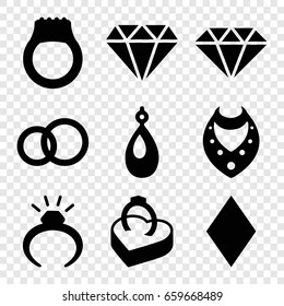 Diamond icons set. set of 9 diamond filled icons such as ring, diamond, necklace, earring, diamonds, ring in box, gem