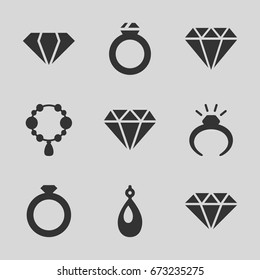 Diamond icons set. set of 9 diamond filled icons such as gem, ring, necklace, diamond