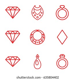 Diamond icons set. set of 9 diamond outline icons such as gem, necklace, earring, diamonds, diamond