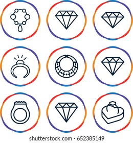 Diamond icons set. set of 9 diamond outline icons such as gem, ring, necklace, diamond