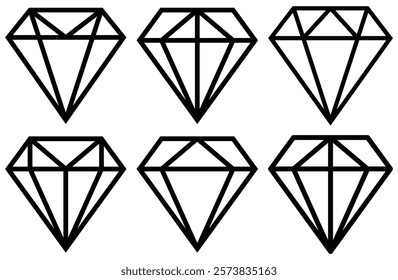 Diamond icons set, flat design, outline icon. Diamond icon vector for web and mobile app. Gemstone icons in a linear minimal style. Vector icon logo design diamonds. Design eps 10