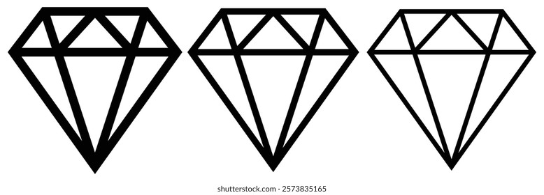 Diamond icons set, flat design, outline icon. Diamond icon vector for web and mobile app. Gemstone icons in a linear minimal style. Vector icon logo design diamonds. Design eps 10