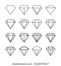 Diamond icons vector set. Dimond icon set in flat style design