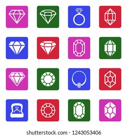 Diamond Icons. White Flat Design In Square. Vector Illustration. 