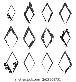 Diamond ink frames. Abstract corner decorations. Decorative vector edges. Sharp bold shapes.