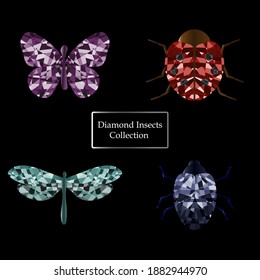 Diamond Insects Collection. Editable size and colours. Design t shirt, frame artwork, background, illustration, decoration.