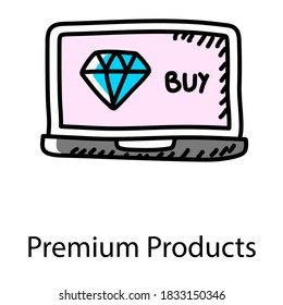 Diamante dentro de una laptop que denota un icono de concierto de producto premium