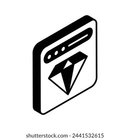 Diamond inside webpage showing concept isometric vector of premium website, website performance