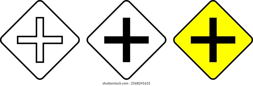 diamond intersection ahead road sign set