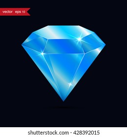 Diamond isolated on dark background, blue color