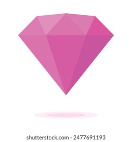 Diamond isolated on white background vector illustration. Flat vector design. Jewelry, gem, luxury and rich symbol. Pink diamond symbol. Jewelry shop sign. Jewelry logo design.