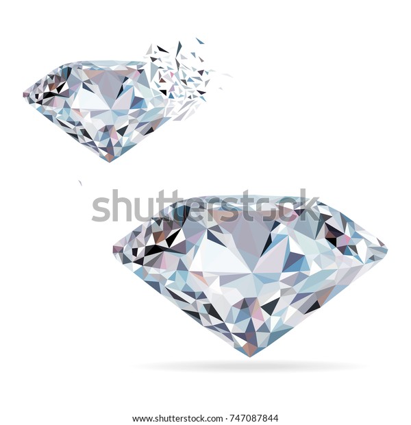白い背景にダイヤモンド フォトリアリスティックなイラスト クリスタル カメレオン素晴らしい サファイア ダイヤモンドのロゴ 宝石 のベクター画像素材 ロイヤリティフリー