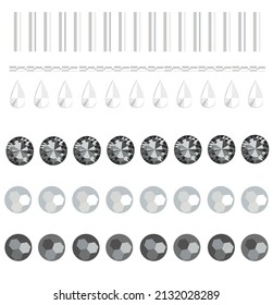 Diamond jewellery border pattern on black background. Elegant jewelry necklace or bracelet decoration with gemstones. Embroidery ornament in boho style. Vector illustration