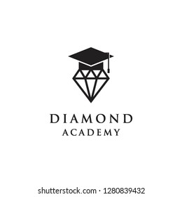 Diamond Jewelry Beauty Brilliant Stone And Hat Graduation School Academy Logo Icon Vector Template