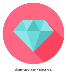 Diamond Jewelry Circle Icon. Flat Design Vector Illustration with Long Shadow. Happy Valentine Day and Love Symbol.