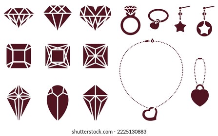 diamond and jewelry elements silhouette vector 