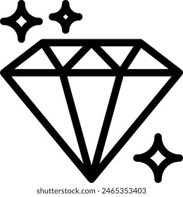 Diamond jewelry icon with black outline style. jewelry, diamond, fashion, pendant, gem, symbol, gold. Vector Illustration