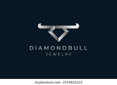 Diamond jewelry logo, diamond with bull horn combination, usable for brand and company logos, jewelry logo design template element, vector illustration