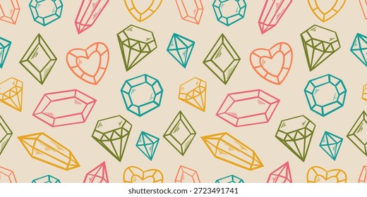 Diamante Joias Padrão Sem Costura. Plano de fundo do padrão Gems. Fundo Doodle Diamond and Gems.