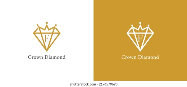 Diamond King Logo Concept sign icon symbol Design with Letter F. Diamond with Crown Logo Design. Vector illustration logo template